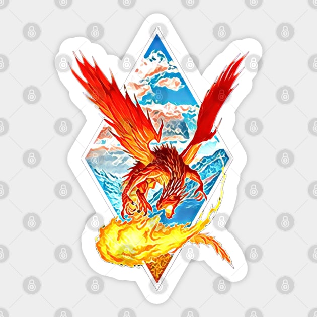 Red Dragon Breathing Fire - White - Fantasy Sticker by Fenay-Designs